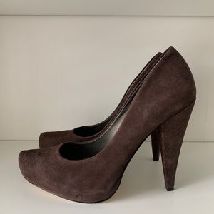 Brown suede pumps